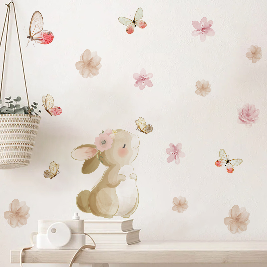 Cartoon Rabbit Flowers Butterf - Baby Nursery Decor Girl ulasan dan harga