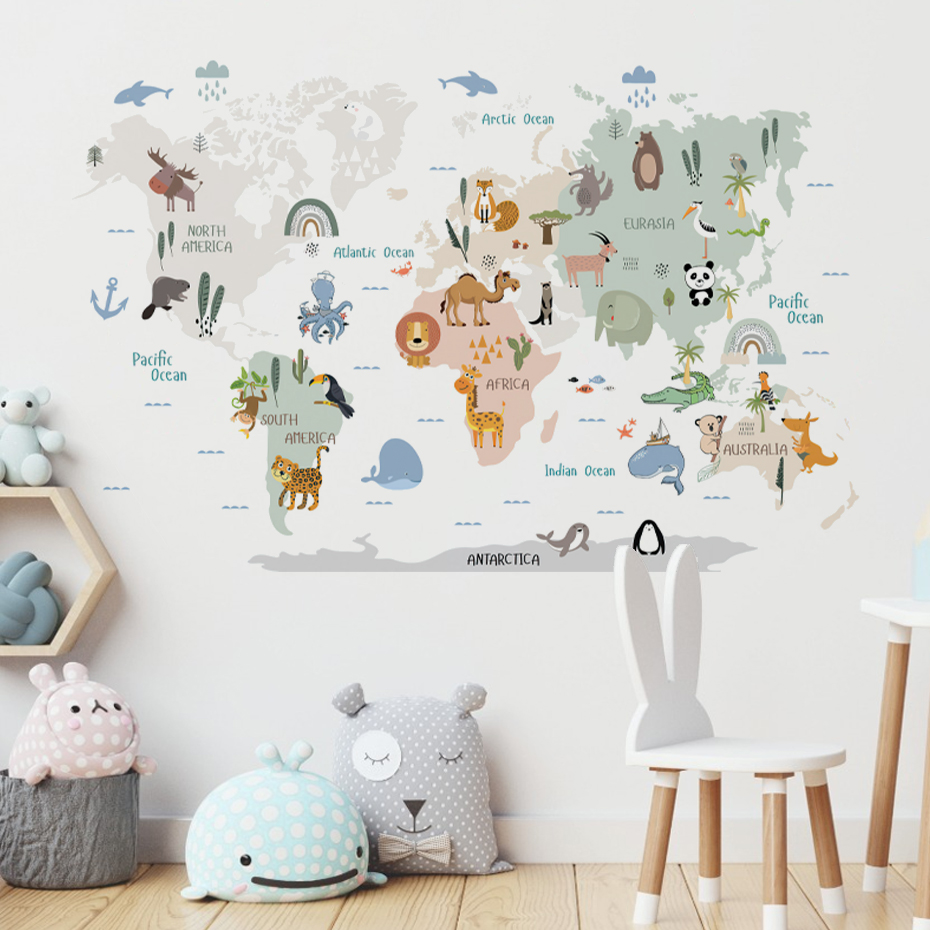 Watercolor  Cartoon World Map  - Baby Nursery Decor Girl ulasan dan harga