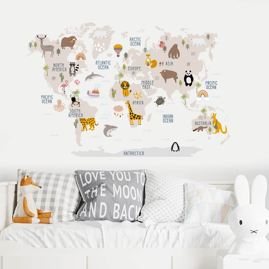 Watercolor  Cartoon World Map  - Baby Nursery Decor Girl ulasan dan harga