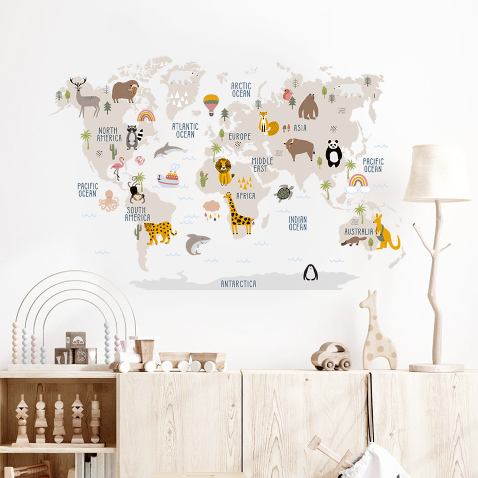 Watercolor  Cartoon World Map  - Baby Nursery Decor Girl ulasan dan harga