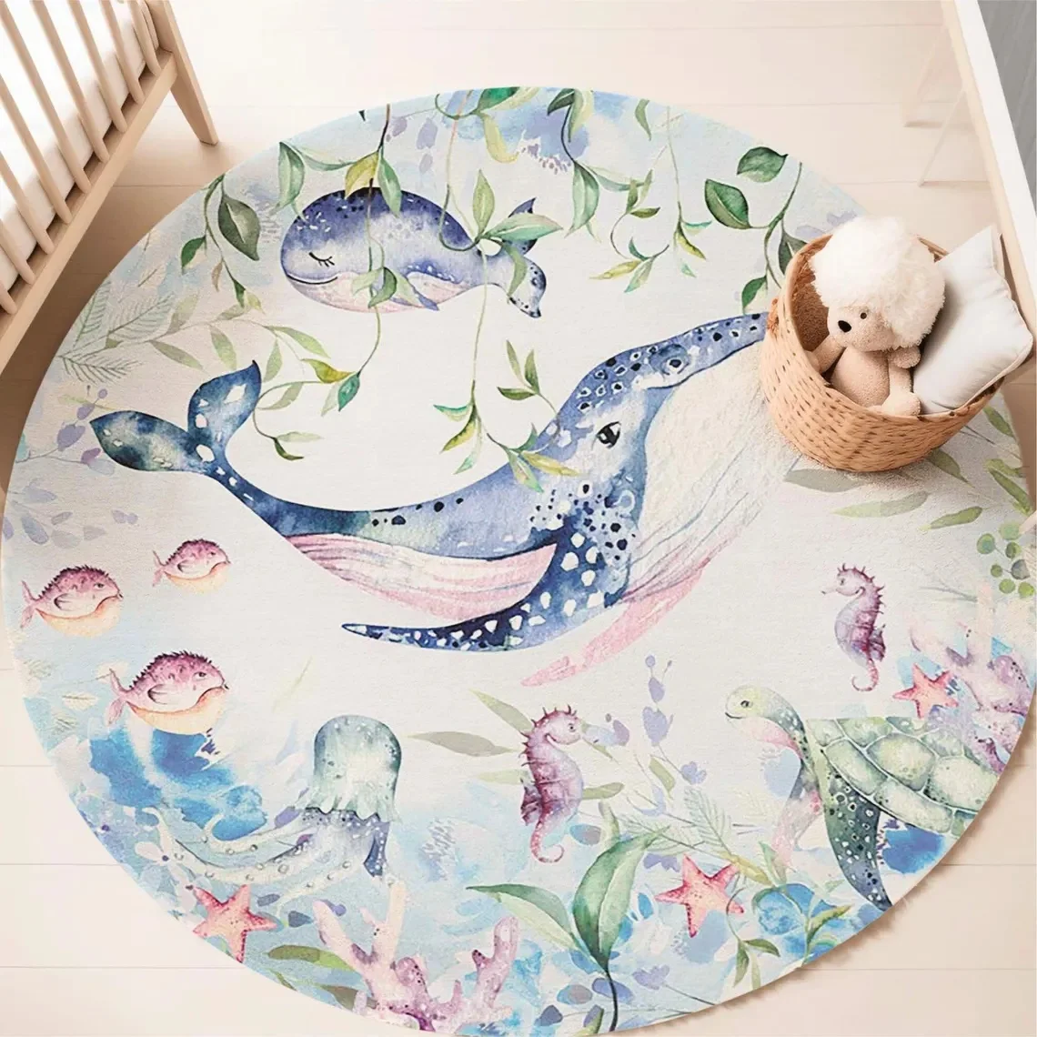 Blue Marine animal Round Carpe - Baby Nursery Decor Girl ulasan dan harga